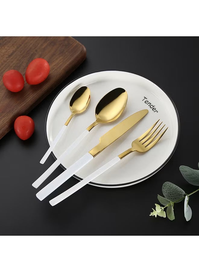 4-Piece Stainless Steel Cutlery Set White/Gold 23centimeter - Image 2